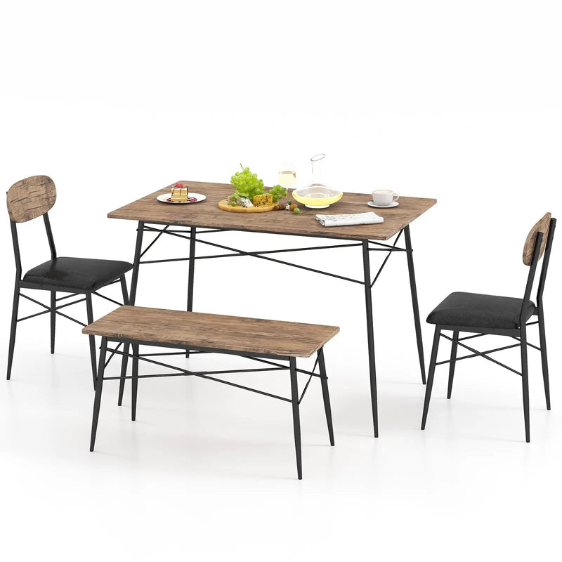 4 Piece Dining Table Set with Bench and 2 Chairs-Brown by DirectDeals