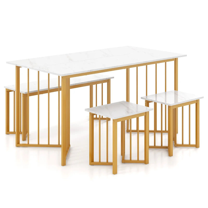 4 Piece Dining Table Set with Bench and 2 Stools-White by DirectDeals