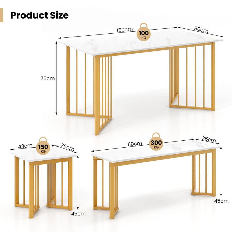 4 Piece Dining Table Set with Bench and 2 Stools-White by DirectDeals