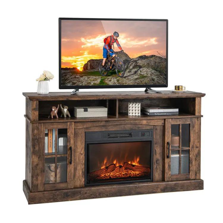 4-Piece Industrial Living Room Set: Fireplace TV Stand + 3-Tier Industrial Style Coffee Table + 71 Inch Freestanding Hall Tree + Adjustable C-shape Sofa Side Table by DirectDeals