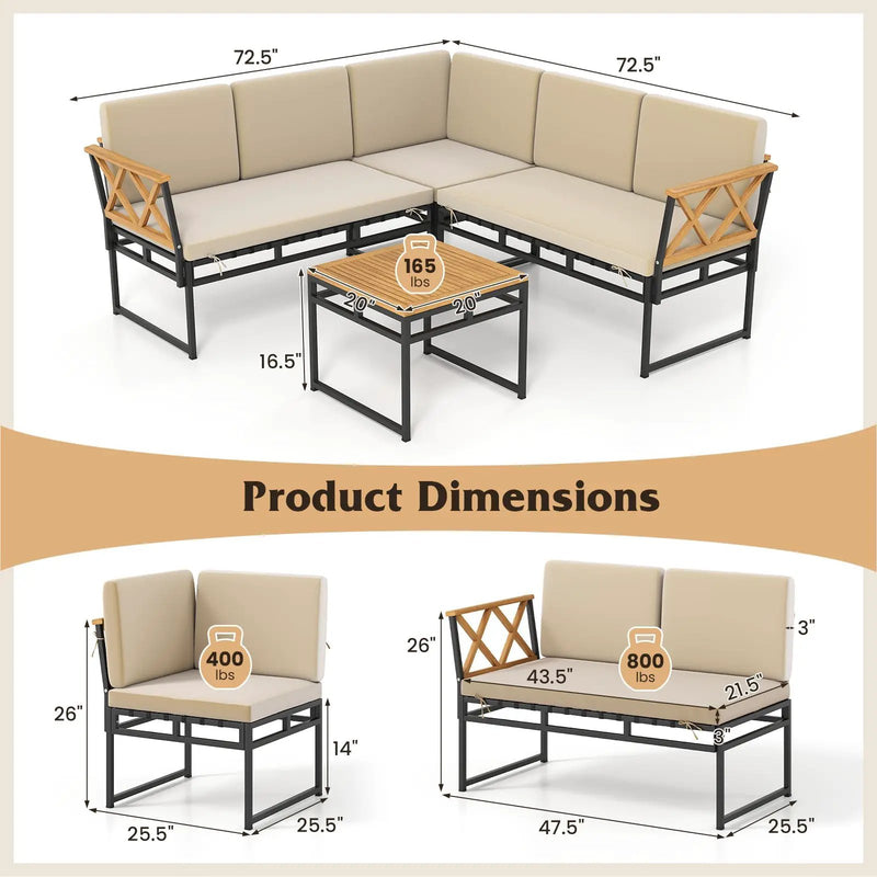 4 Pieces Patio L-Shaped Sofa Set with Cushions and Side Table-Brown by DirectDeals
