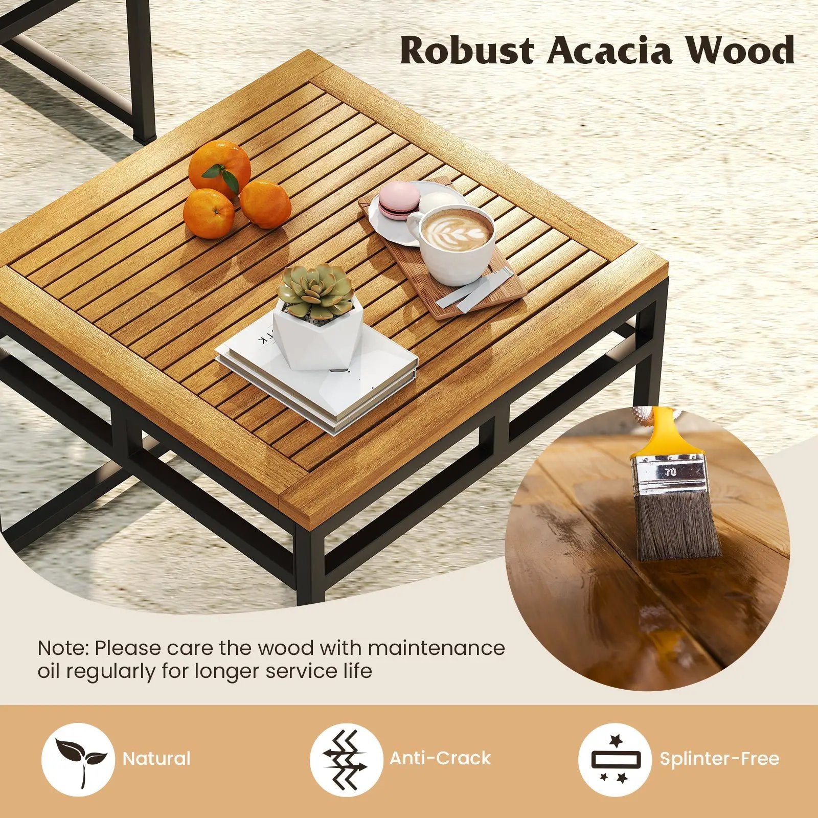 4 Pieces Patio L-Shaped Sofa Set with Cushions and Side Table-Brown by DirectDeals