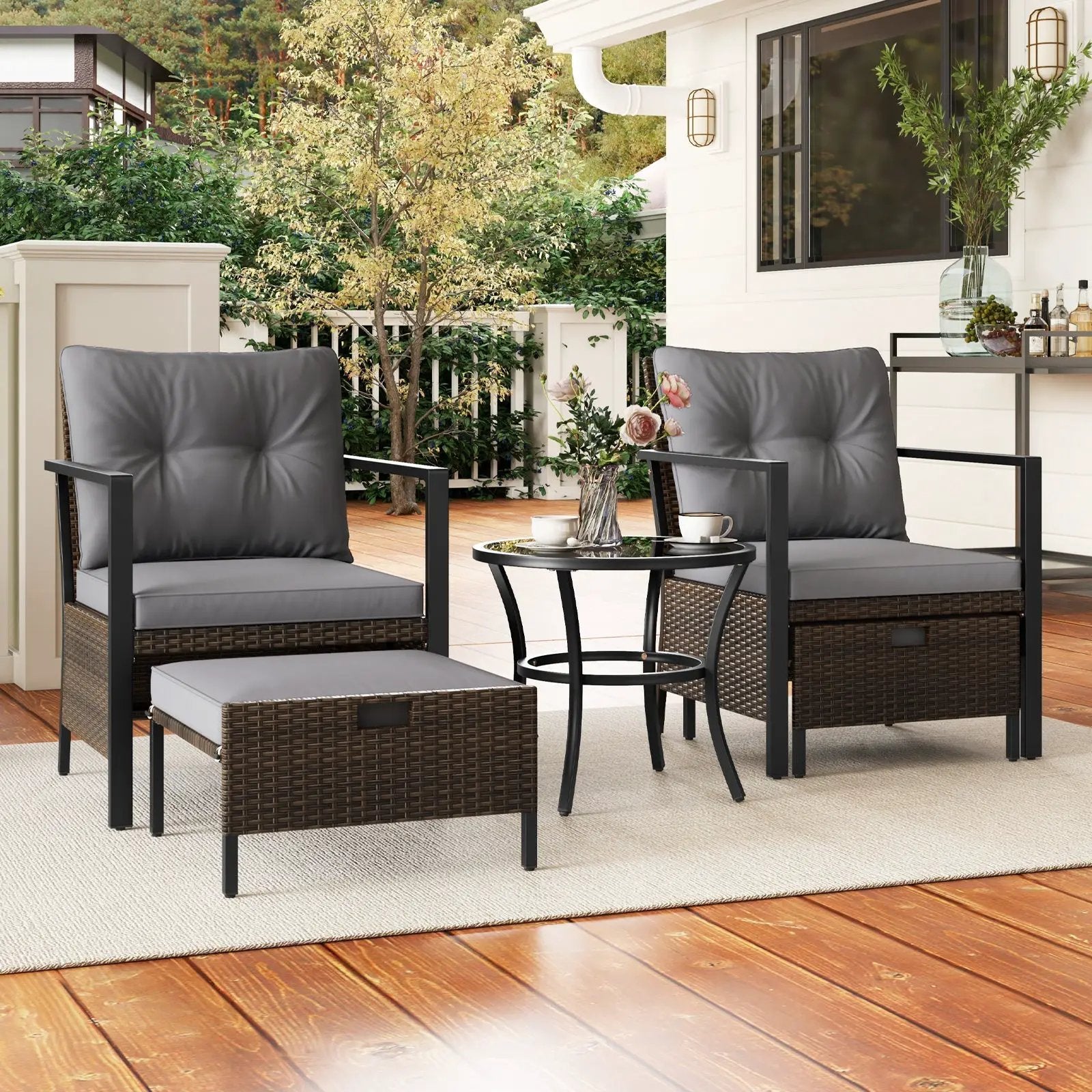 4 Piece Outdoor Furniture Set with Glass Topped Coffee Table by DirectDeals