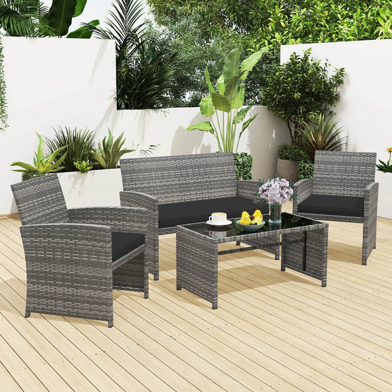 4 Piece Patio Conversation Set Rattan Chair Loveseat and Table Set by DirectDeals