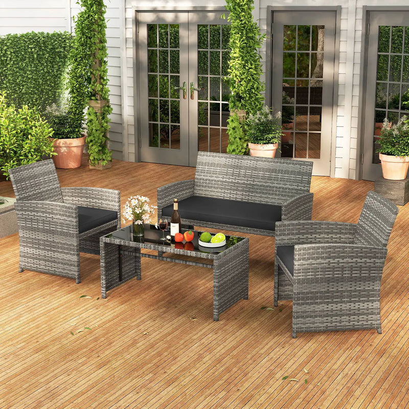 4 Piece Patio Conversation Set Rattan Chair Loveseat and Table Set by DirectDeals