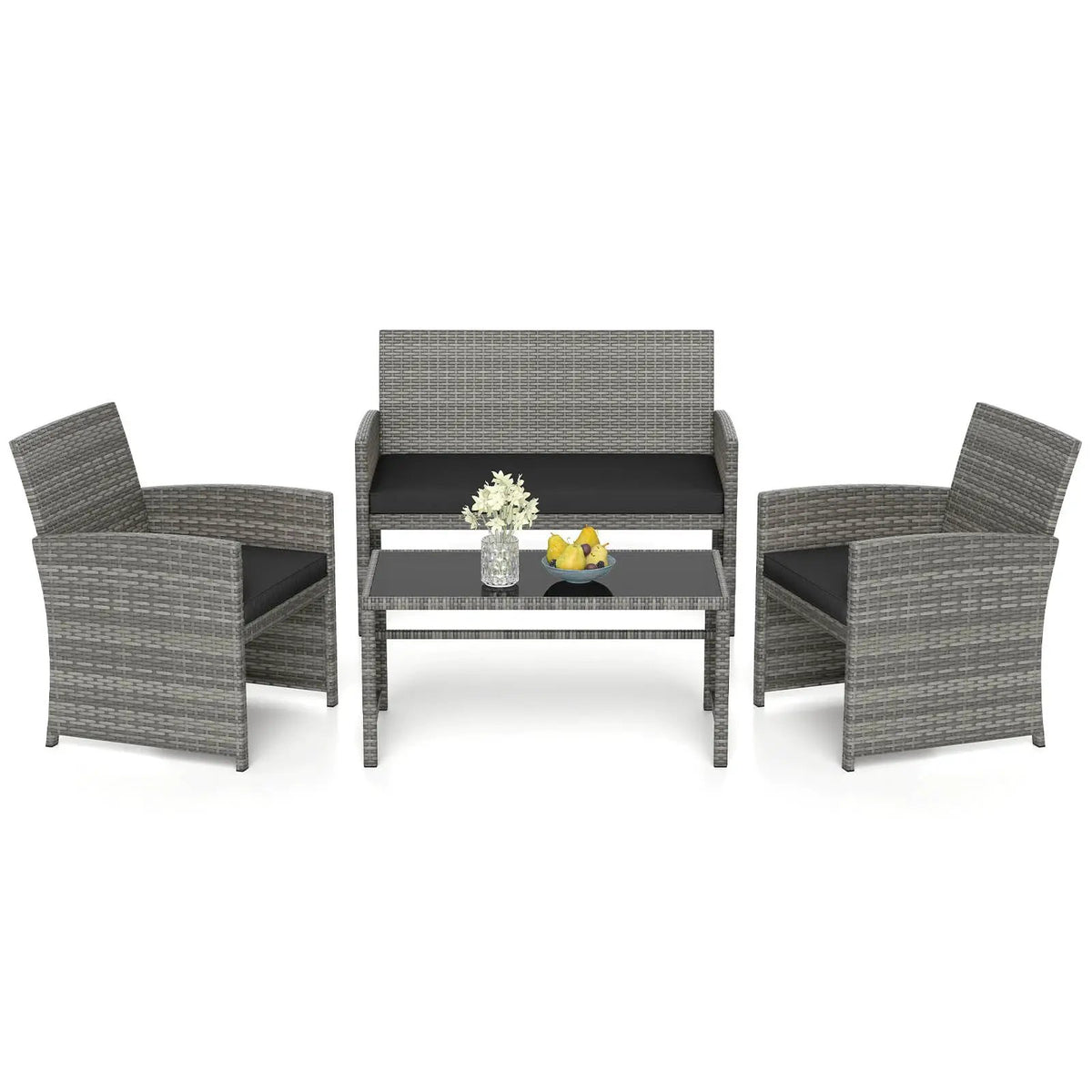 4 Piece Patio Conversation Set Rattan Chair Loveseat and Table Set, photo 15 of 40