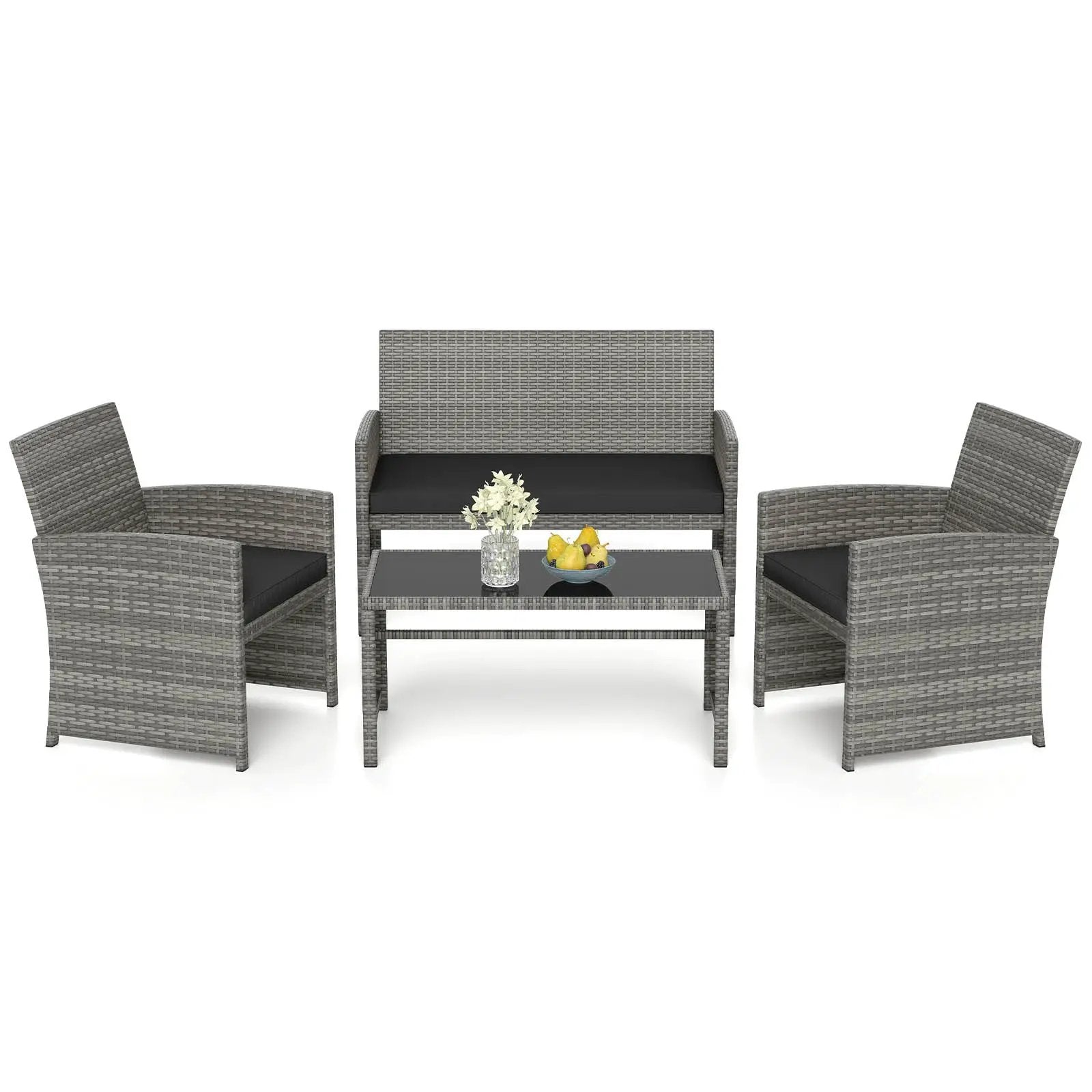 4 Piece Patio Conversation Set Rattan Chair Loveseat and Table Set by DirectDeals