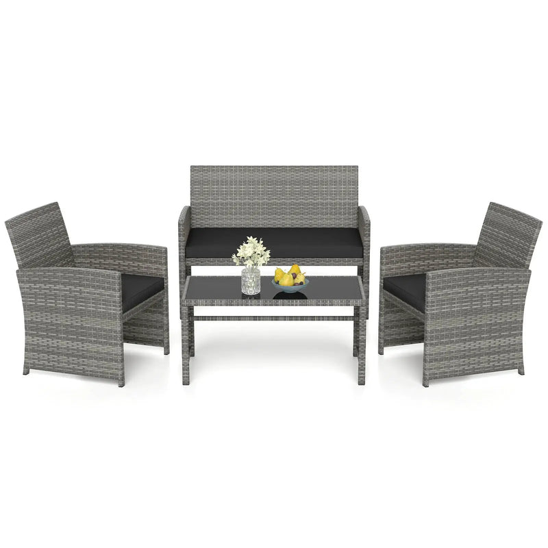 4 Piece Patio Conversation Set Rattan Chair Loveseat and Table Set by DirectDeals