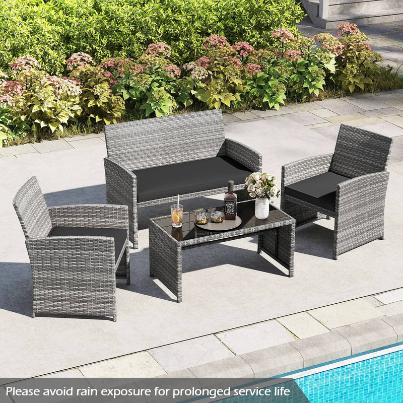 4 Piece Patio Conversation Set Rattan Chair Loveseat and Table Set by DirectDeals
