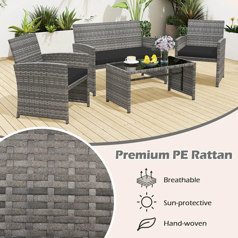 4 Piece Patio Conversation Set Rattan Chair Loveseat and Table Set by DirectDeals