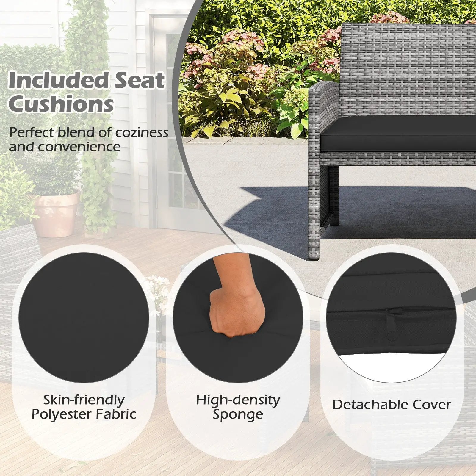 4 Piece Patio Conversation Set Rattan Chair Loveseat and Table Set by DirectDeals