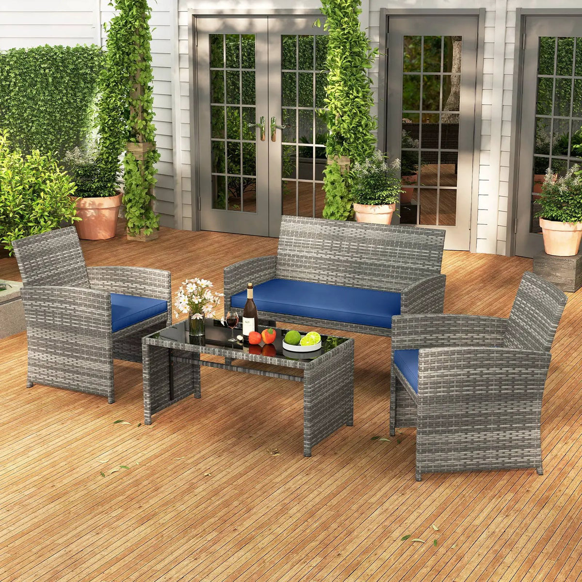 4 Piece Patio Conversation Set Rattan Chair Loveseat and Table Set, photo 8 of 40