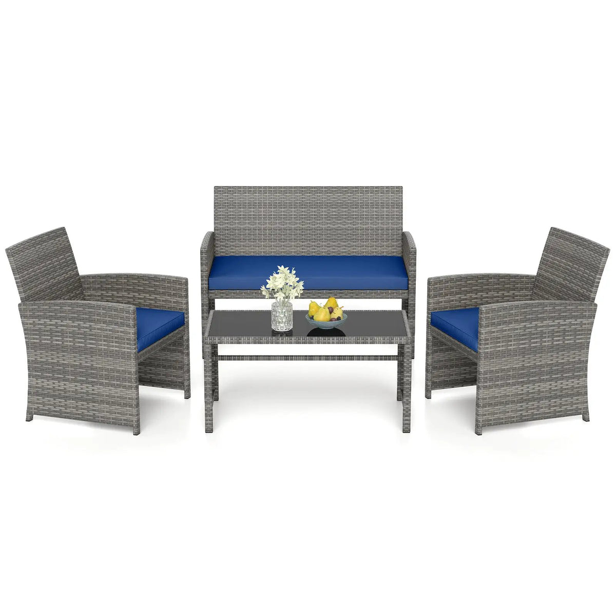 4 Piece Patio Conversation Set Rattan Chair Loveseat and Table Set, photo 14 of 40