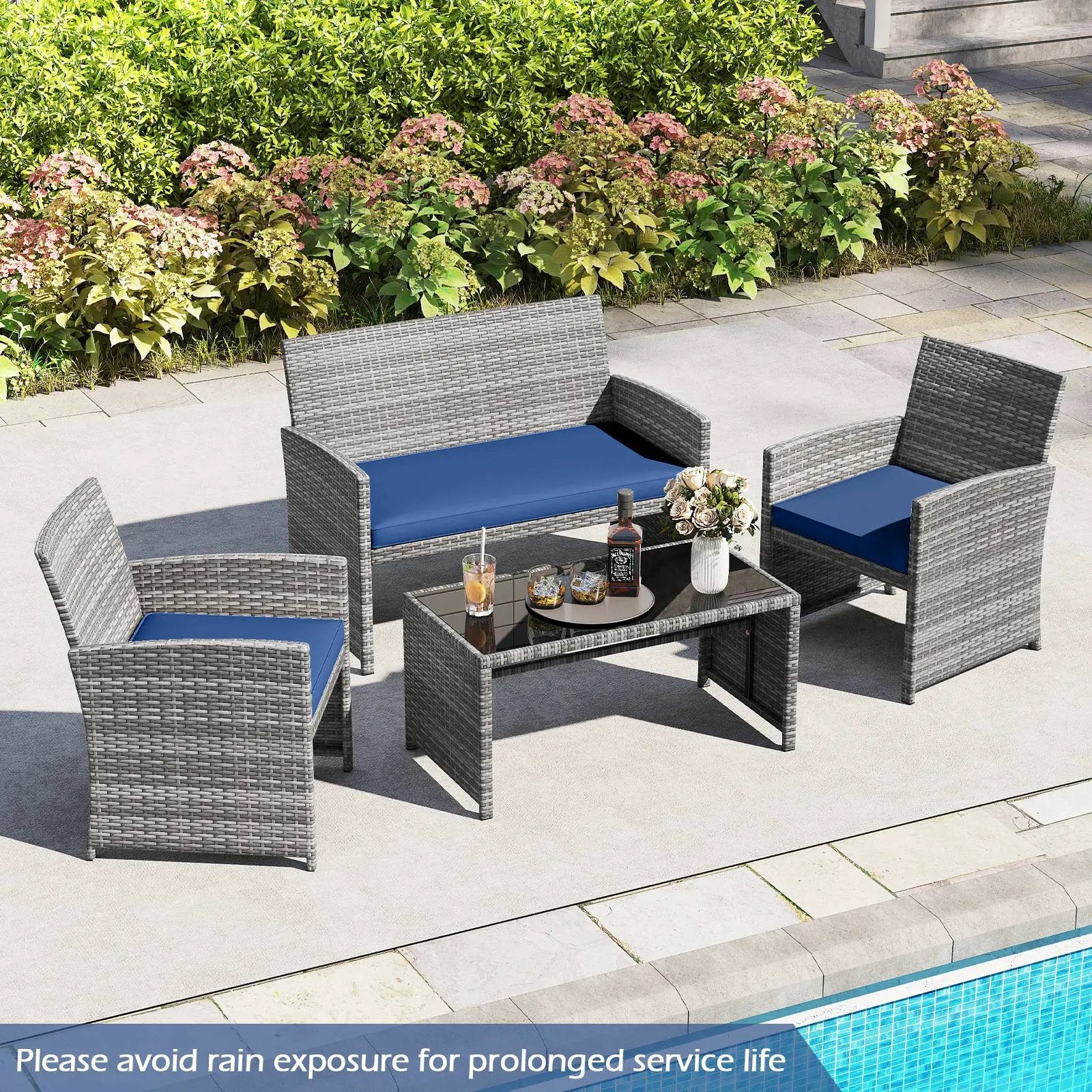 4 Piece Patio Conversation Set Rattan Chair Loveseat and Table Set by DirectDeals