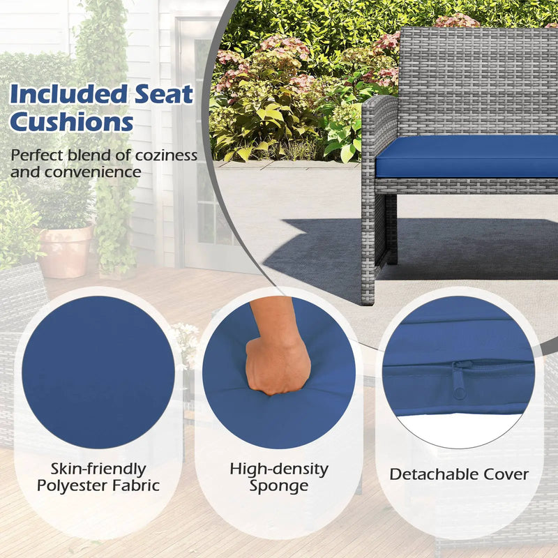 4 Piece Patio Conversation Set Rattan Chair Loveseat and Table Set by DirectDeals
