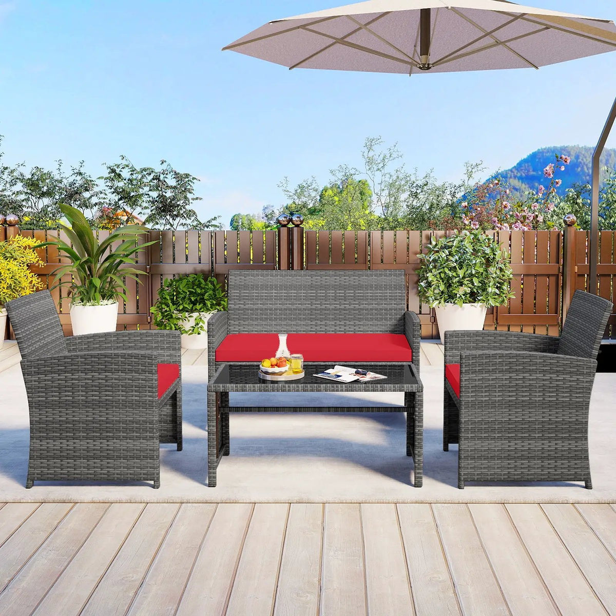 4 Piece Patio Conversation Set Rattan Chair Loveseat and Table Set, photo 9 of 40