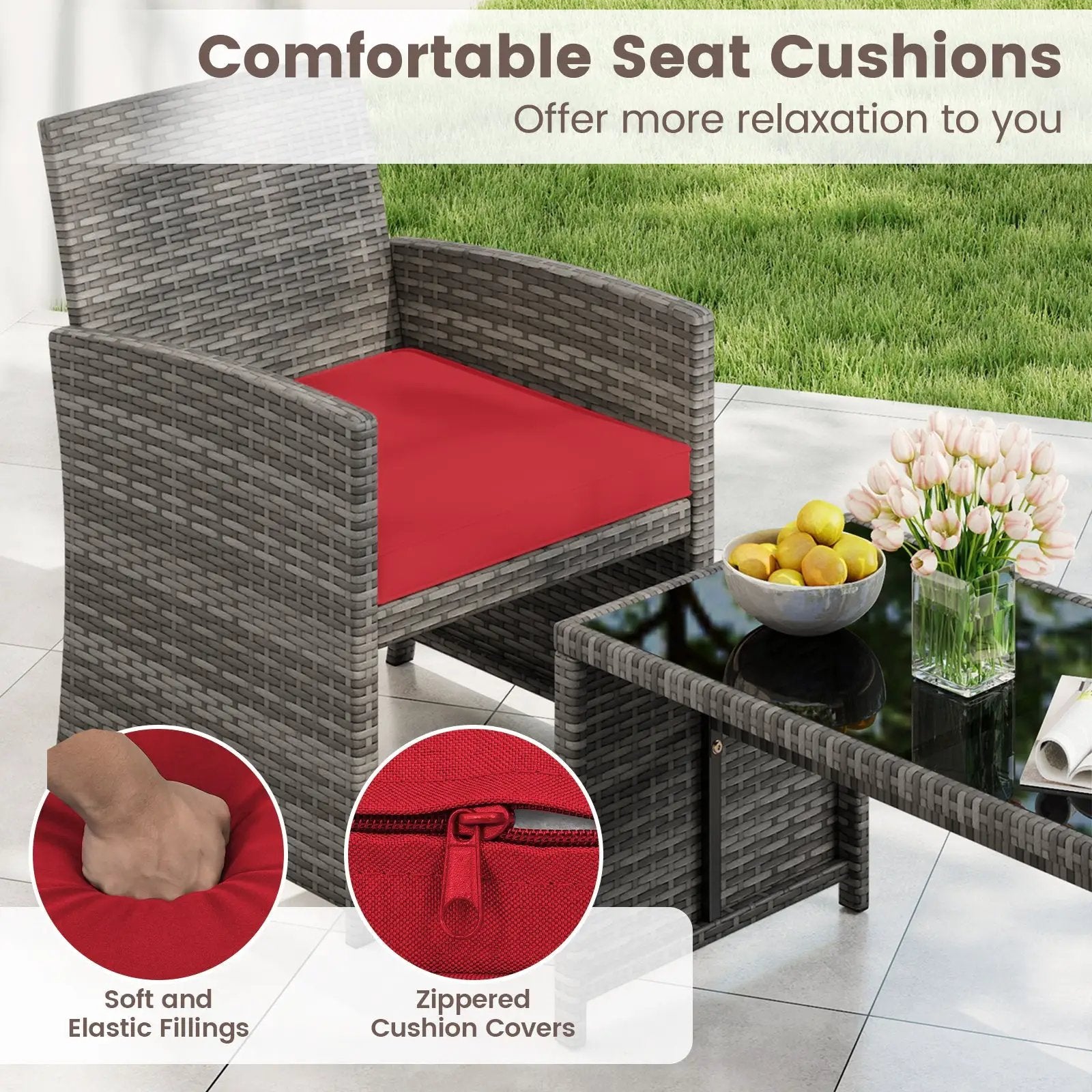 4 Piece Patio Conversation Set Rattan Chair Loveseat and Table Set by DirectDeals