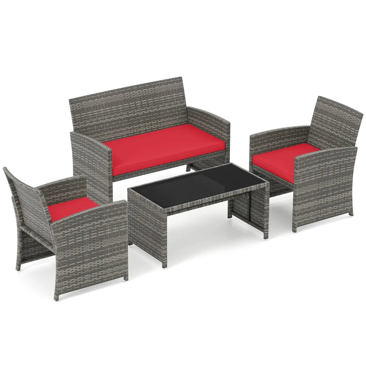 4 Piece Patio Conversation Set Rattan Chair Loveseat and Table Set, photo 13 of 40