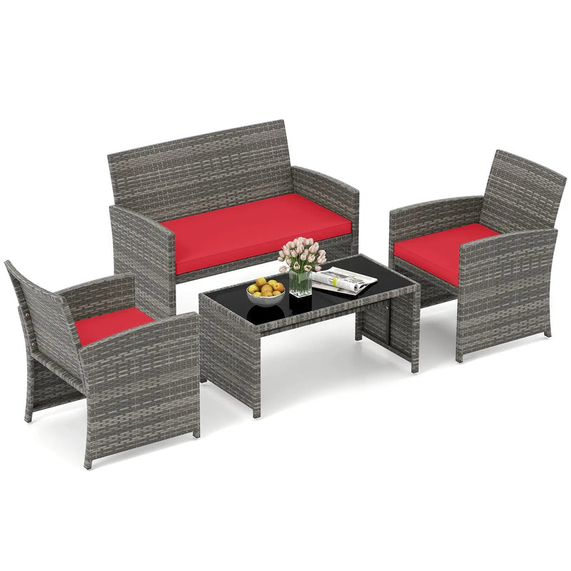 4 Piece Patio Conversation Set Rattan Chair Loveseat and Table Set by DirectDeals