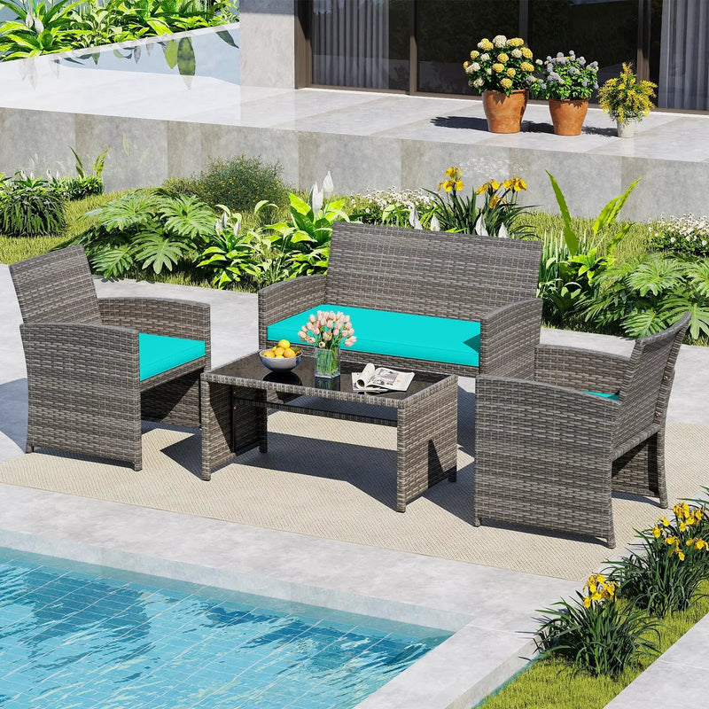 4 Piece Patio Conversation Set Rattan Chair Loveseat and Table Set by DirectDeals
