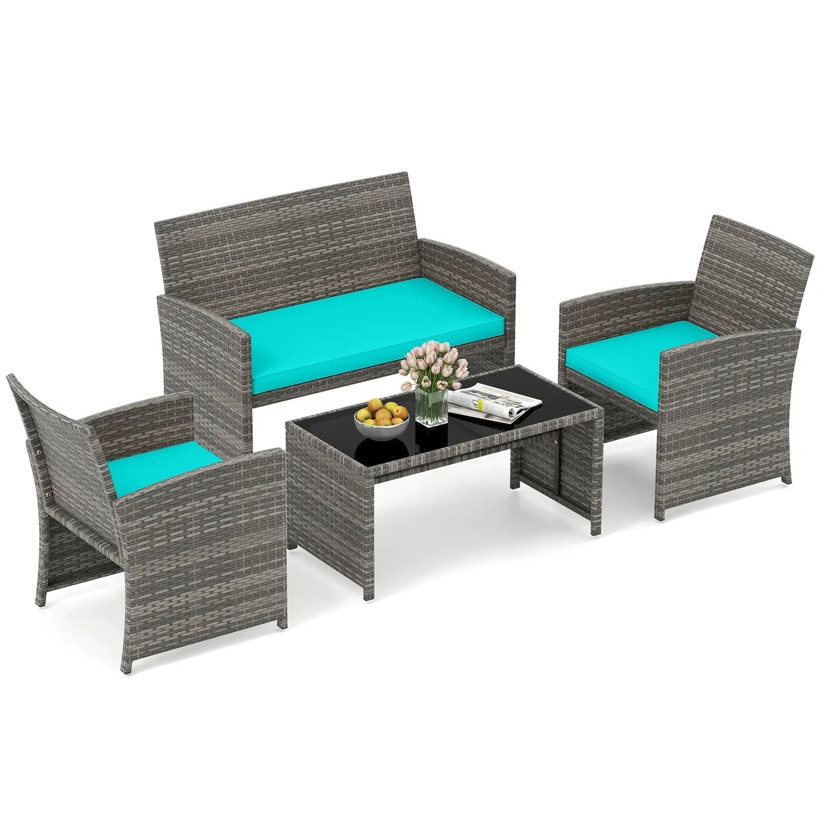 4 Piece Patio Conversation Set Rattan Chair Loveseat and Table Set by DirectDeals