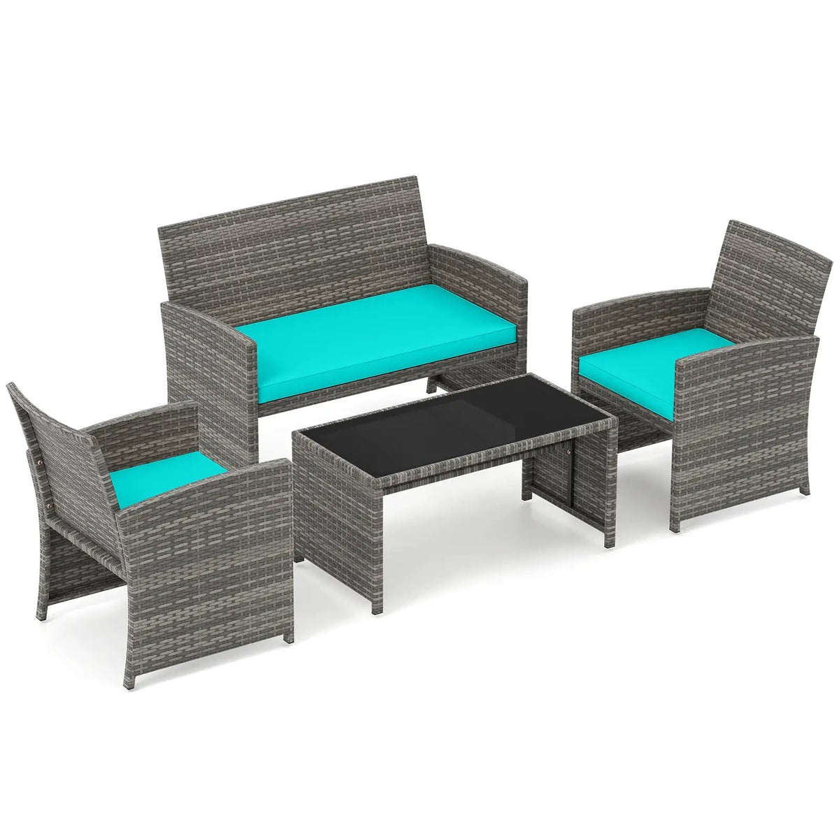 4 Piece Patio Conversation Set Rattan Chair Loveseat and Table Set, photo 18 of 40