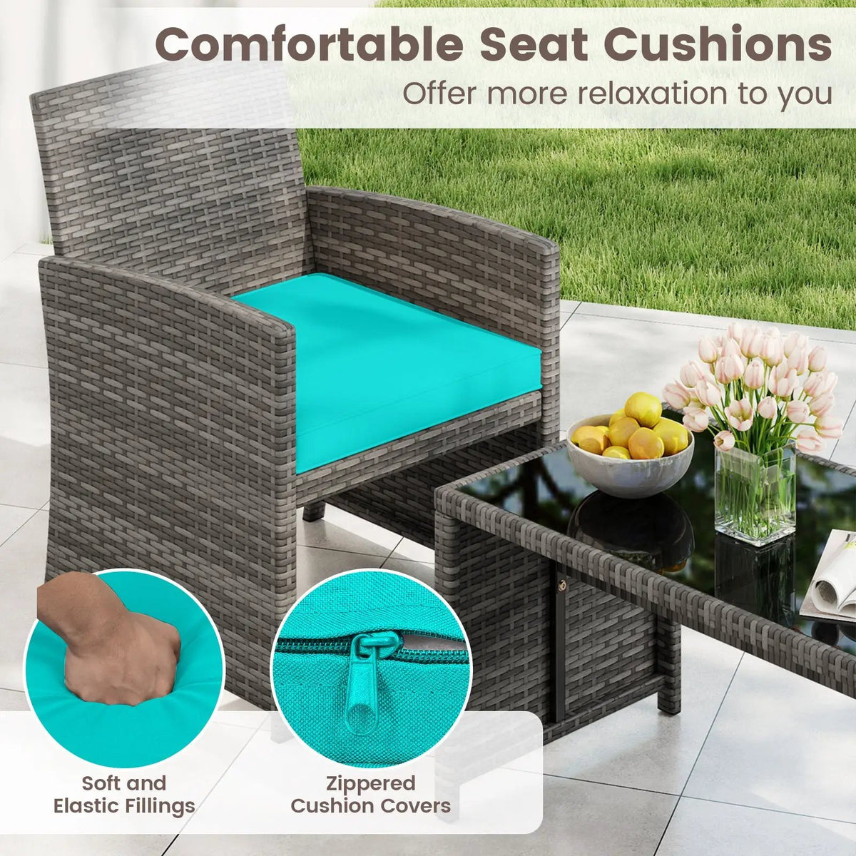 4 Piece Patio Conversation Set Rattan Chair Loveseat and Table Set, photo 39 of 40
