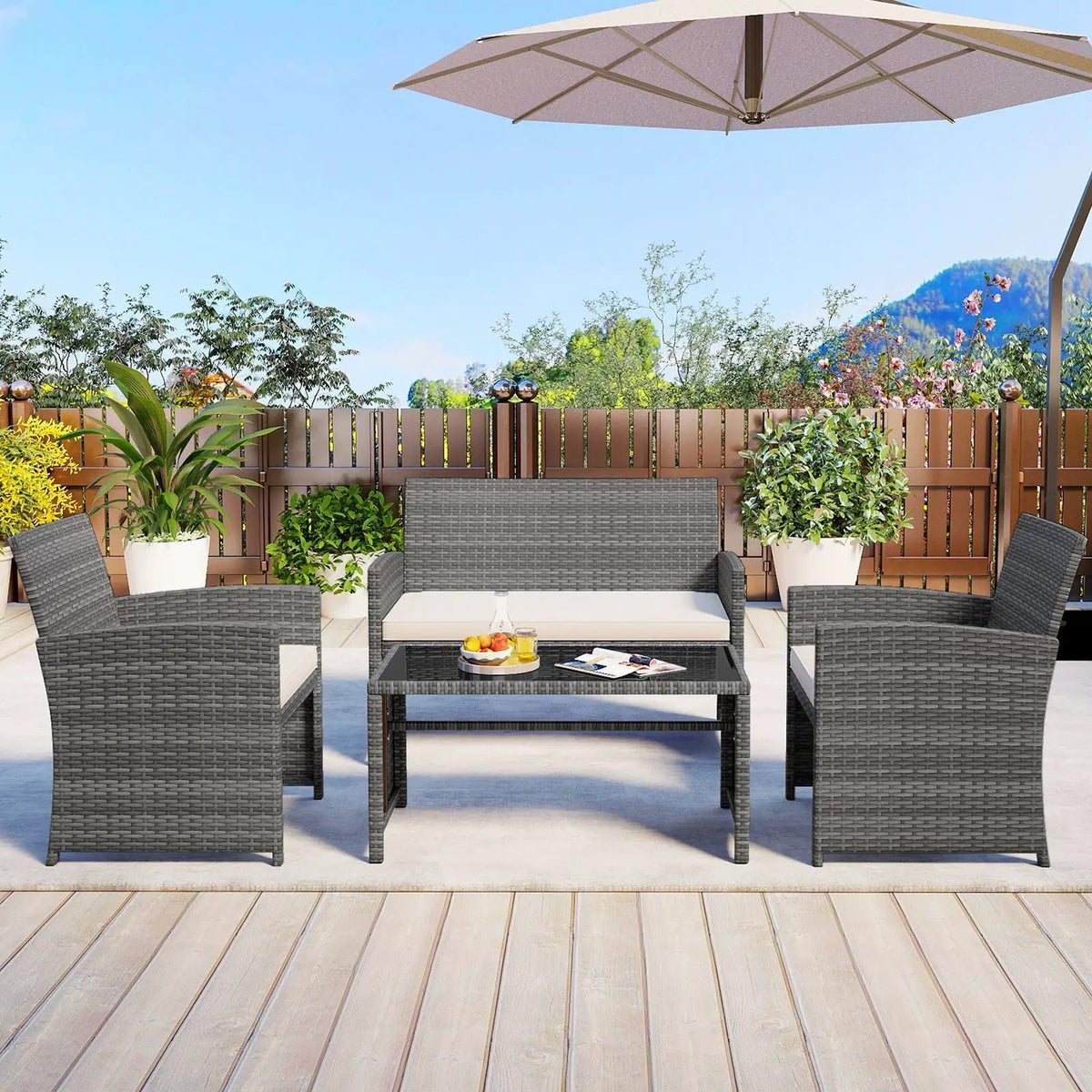 4 Piece Patio Conversation Set Rattan Chair Loveseat and Table Set, photo 6 of 40