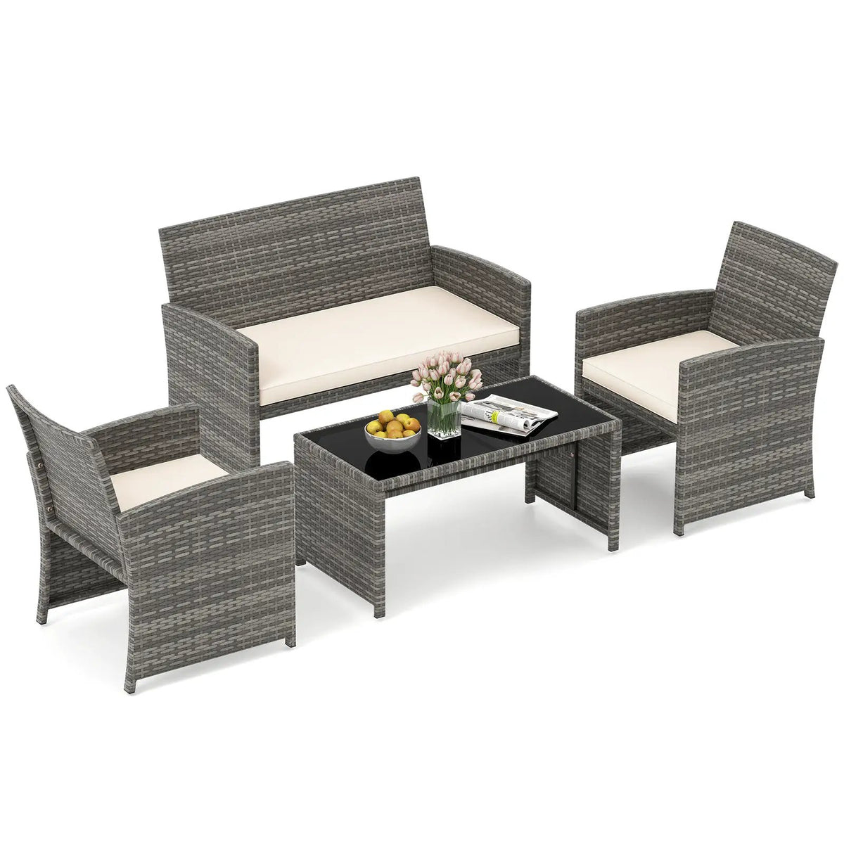 4 Piece Patio Conversation Set Rattan Chair Loveseat and Table Set, photo 11 of 40