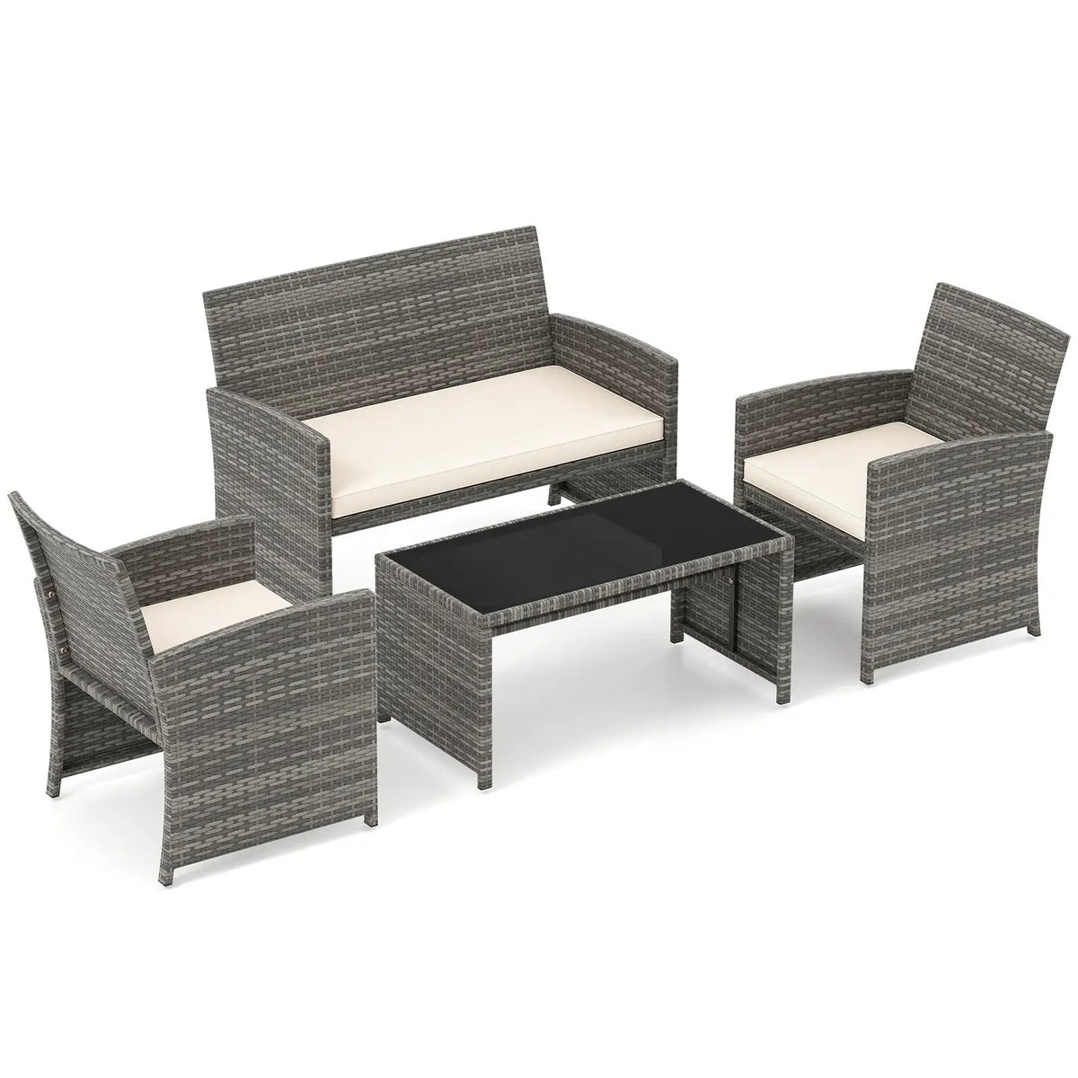 4 Piece Patio Conversation Set Rattan Chair Loveseat and Table Set, photo 16 of 40