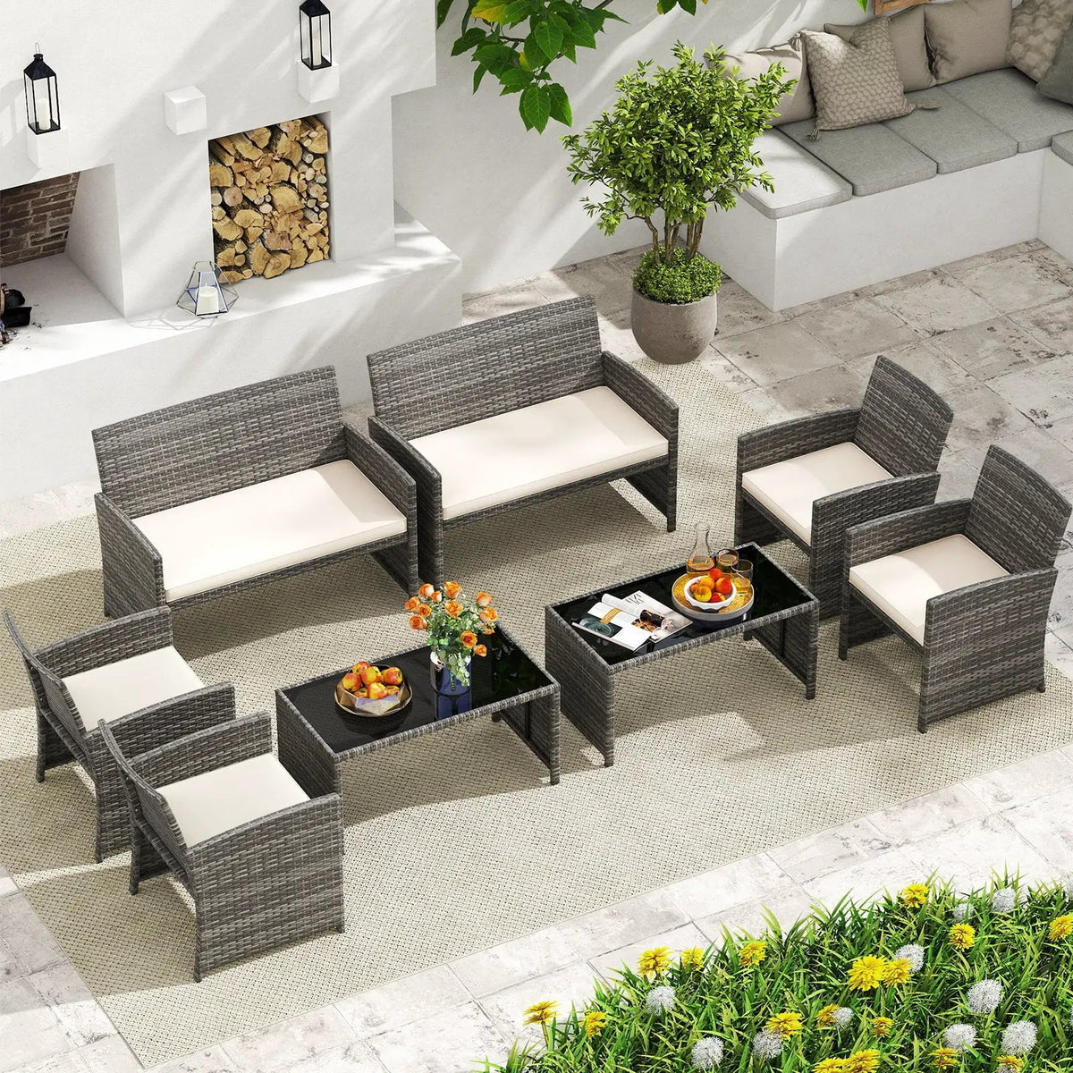 4 Piece Patio Conversation Set Rattan Chair Loveseat and Table Set, photo 29 of 40