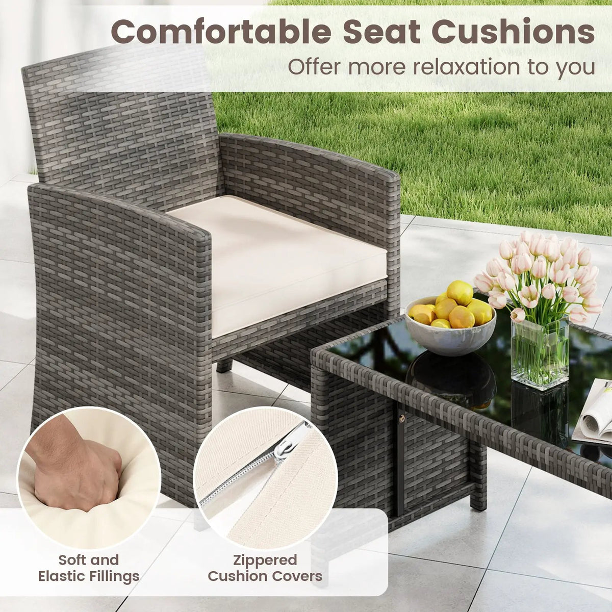 4 Piece Patio Conversation Set Rattan Chair Loveseat and Table Set, photo 36 of 40