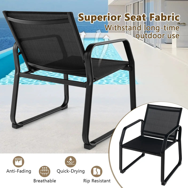 4 Pieces Patio Conversation Set with Breathable Fabric Seat and Tempered Glass Tabletop-Black by DirectDeals