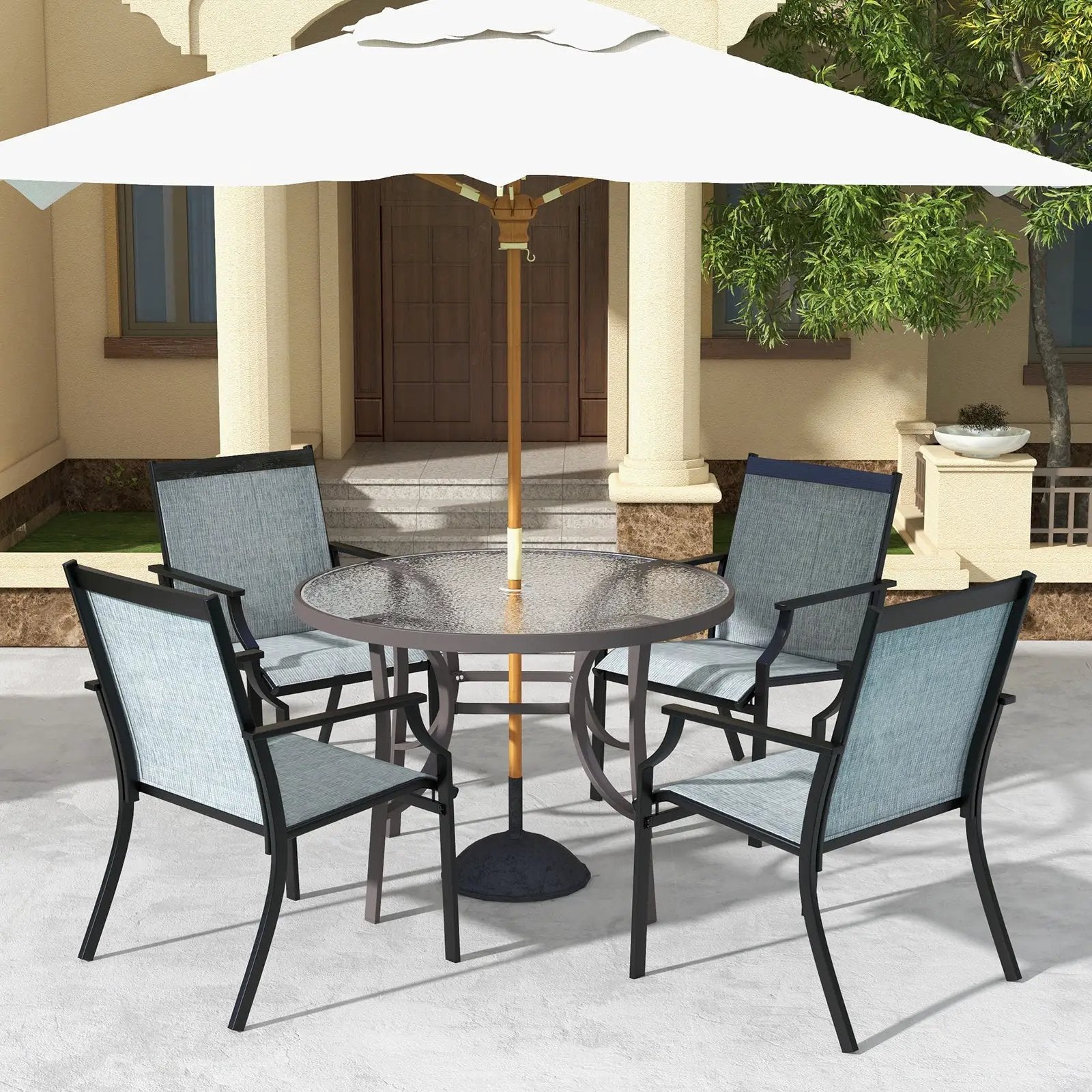 4 Piece Patio Dining Chairs Large Outdoor Chairs with Breathable Seat and Metal Frame by DirectDeals