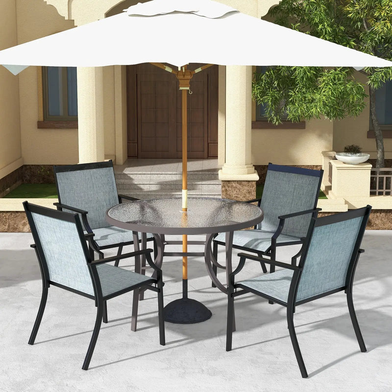 4 Piece Patio Dining Chairs Large Outdoor Chairs with Breathable Seat and Metal Frame by DirectDeals