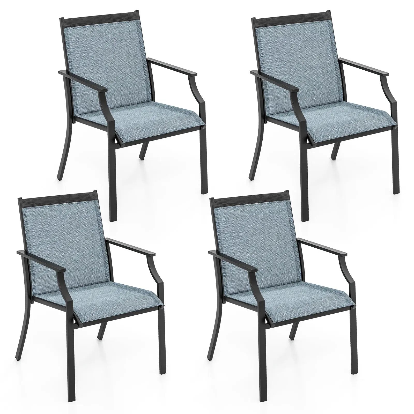 4 Piece Patio Dining Chairs Large Outdoor Chairs with Breathable Seat and Metal Frame by DirectDeals