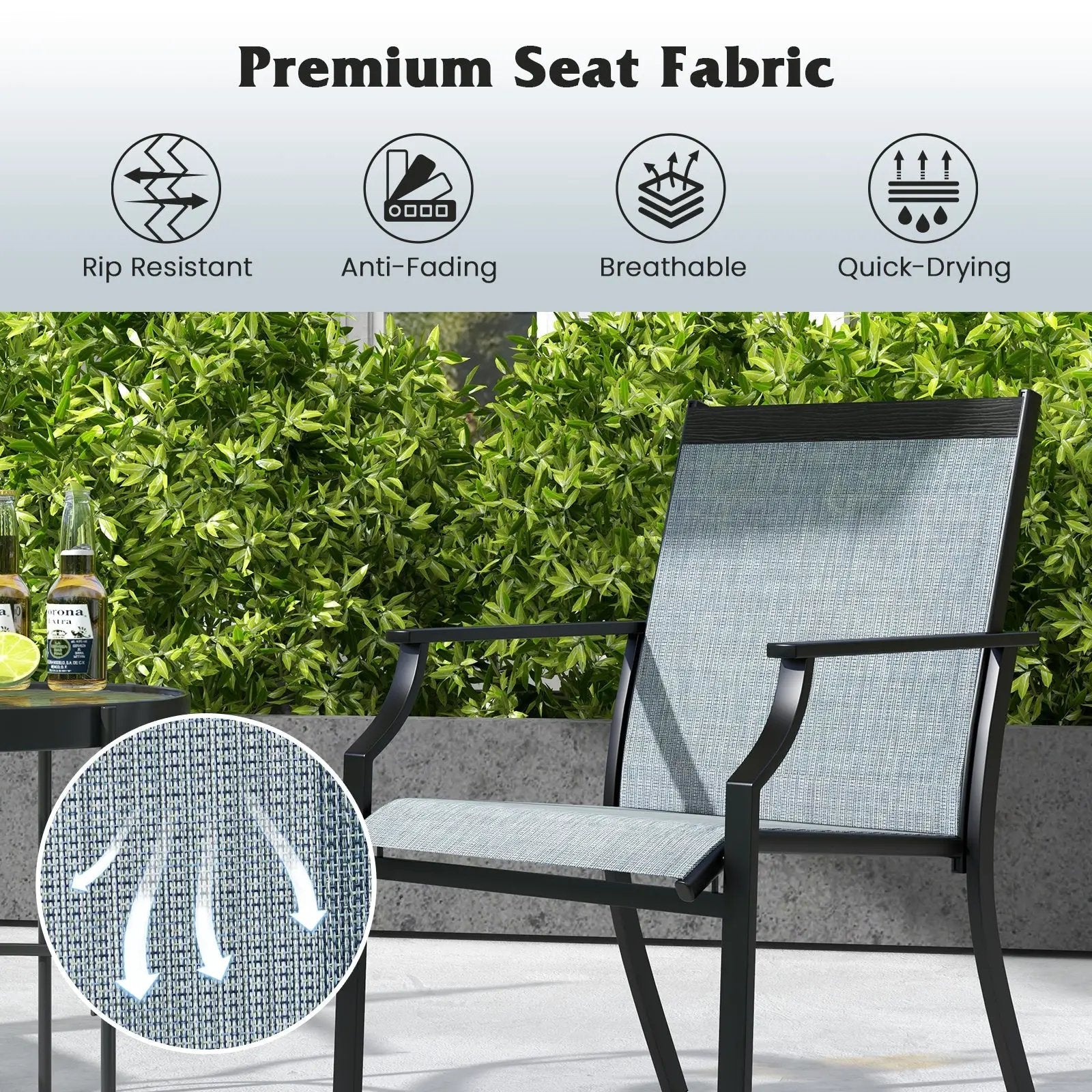 4 Piece Patio Dining Chairs Large Outdoor Chairs with Breathable Seat and Metal Frame by DirectDeals