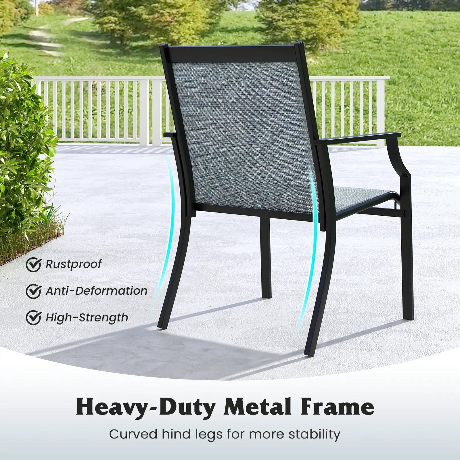 4 Piece Patio Dining Chairs Large Outdoor Chairs with Breathable Seat and Metal Frame by DirectDeals