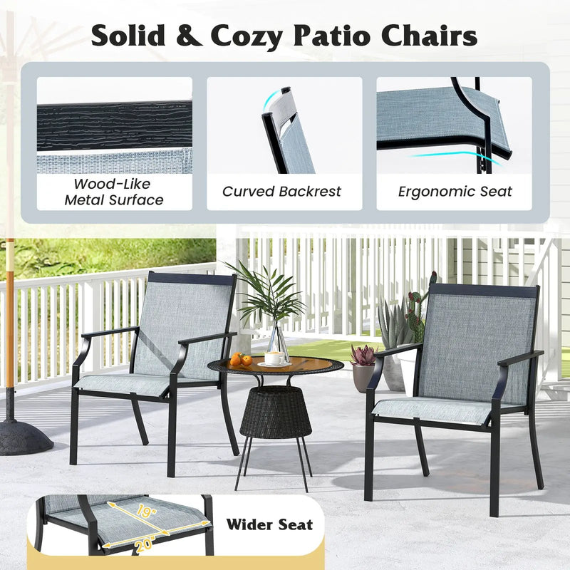 4 Piece Patio Dining Chairs Large Outdoor Chairs with Breathable Seat and Metal Frame by DirectDeals