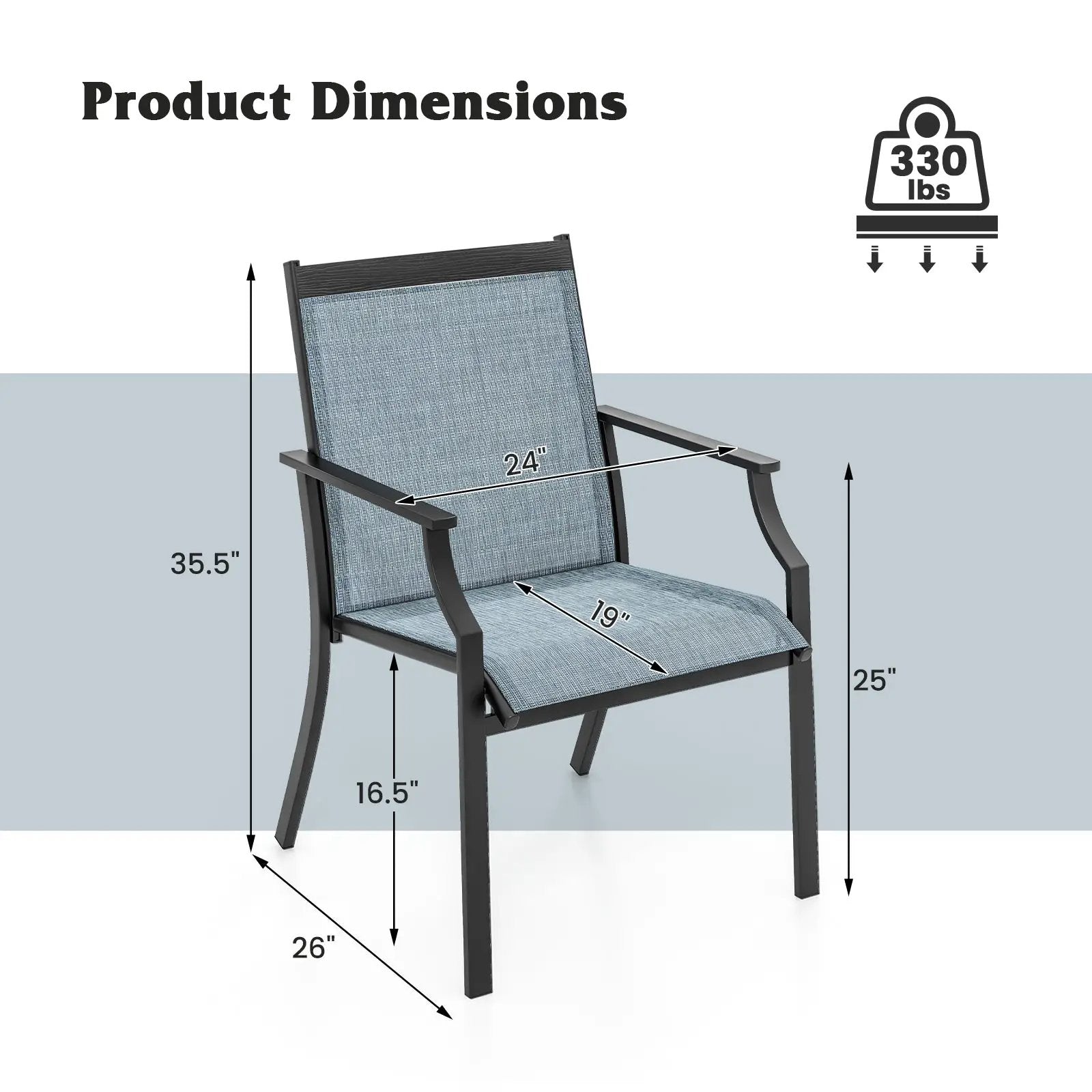 4 Piece Patio Dining Chairs Large Outdoor Chairs with Breathable Seat and Metal Frame by DirectDeals