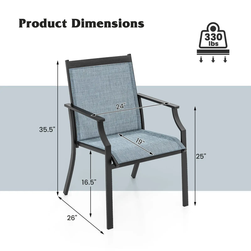 4 Piece Patio Dining Chairs Large Outdoor Chairs with Breathable Seat and Metal Frame by DirectDeals