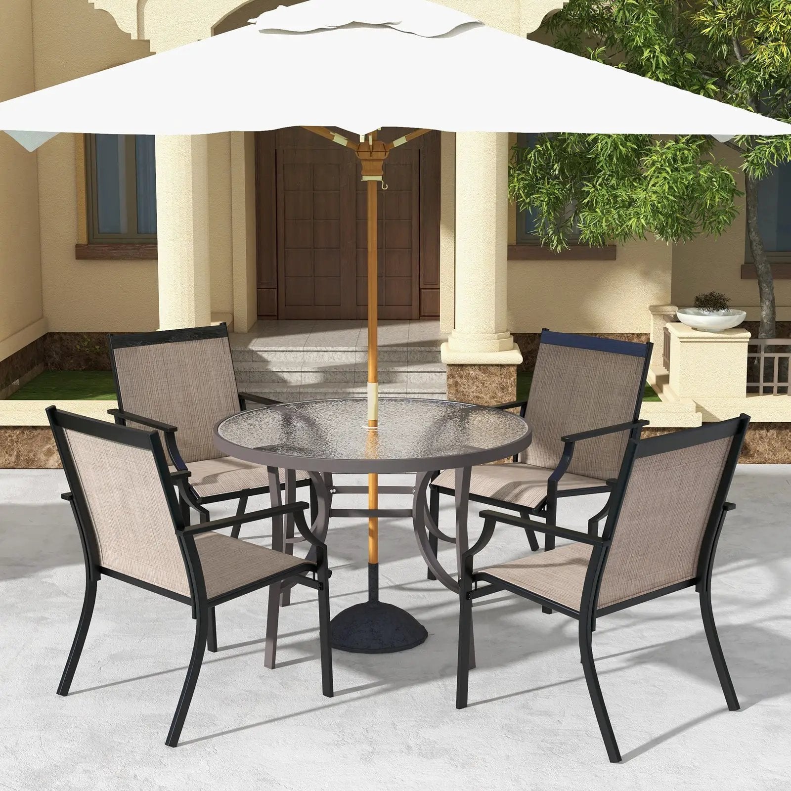 4 Piece Patio Dining Chairs Large Outdoor Chairs with Breathable Seat and Metal Frame by DirectDeals