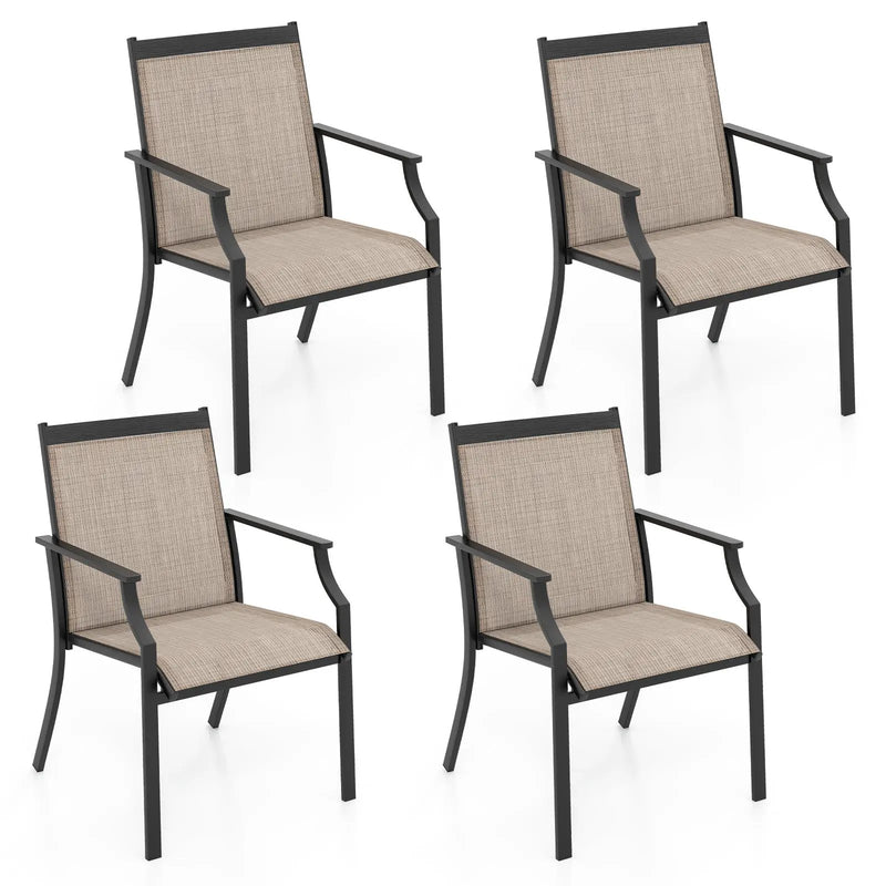 4 Piece Patio Dining Chairs Large Outdoor Chairs with Breathable Seat and Metal Frame by DirectDeals