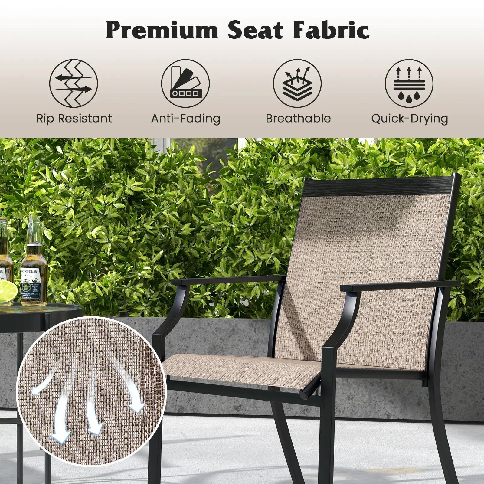 4 Piece Patio Dining Chairs Large Outdoor Chairs with Breathable Seat and Metal Frame by DirectDeals