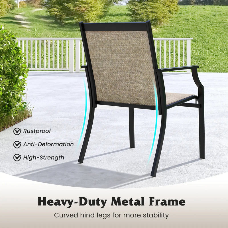 4 Piece Patio Dining Chairs Large Outdoor Chairs with Breathable Seat and Metal Frame by DirectDeals