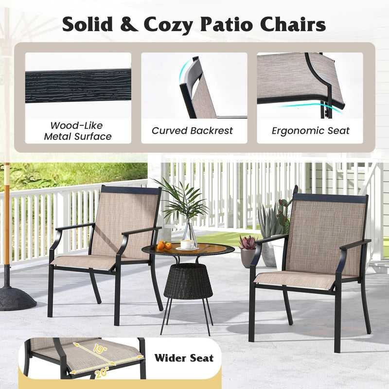4 Piece Patio Dining Chairs Large Outdoor Chairs with Breathable Seat and Metal Frame by DirectDeals