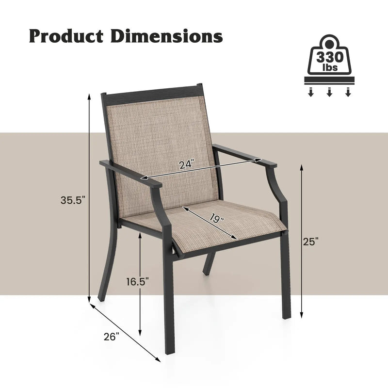 4 Piece Patio Dining Chairs Large Outdoor Chairs with Breathable Seat and Metal Frame by DirectDeals