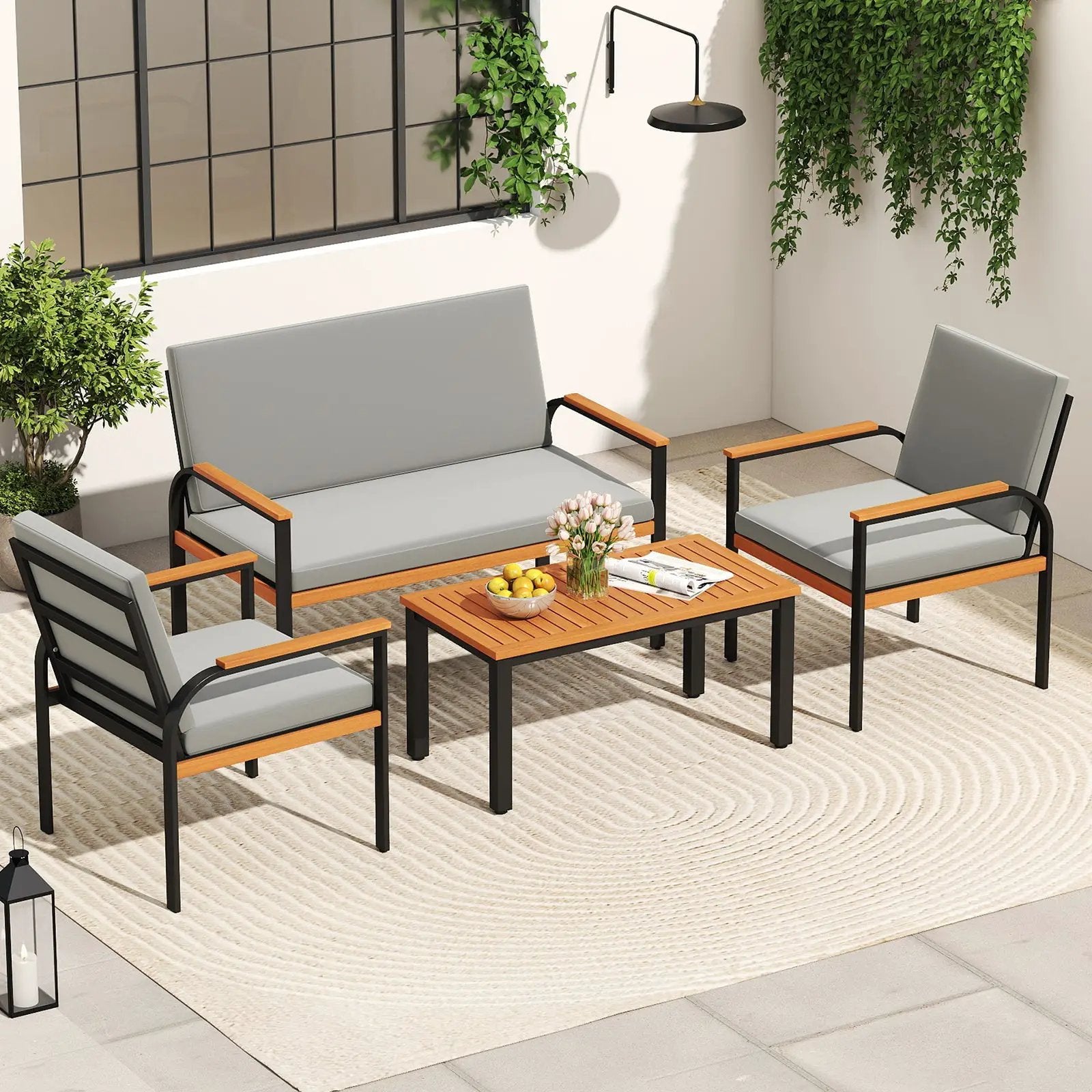 Rectangular Patio Storage Side Table with Aluminum Alloy Rods for Poolside by DirectDeals