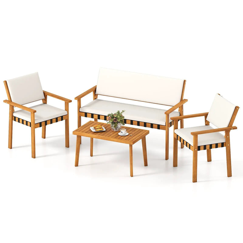 4 Piece Patio Furniture Set with Coffee Table for Backyard and Garden-White by DirectDeals