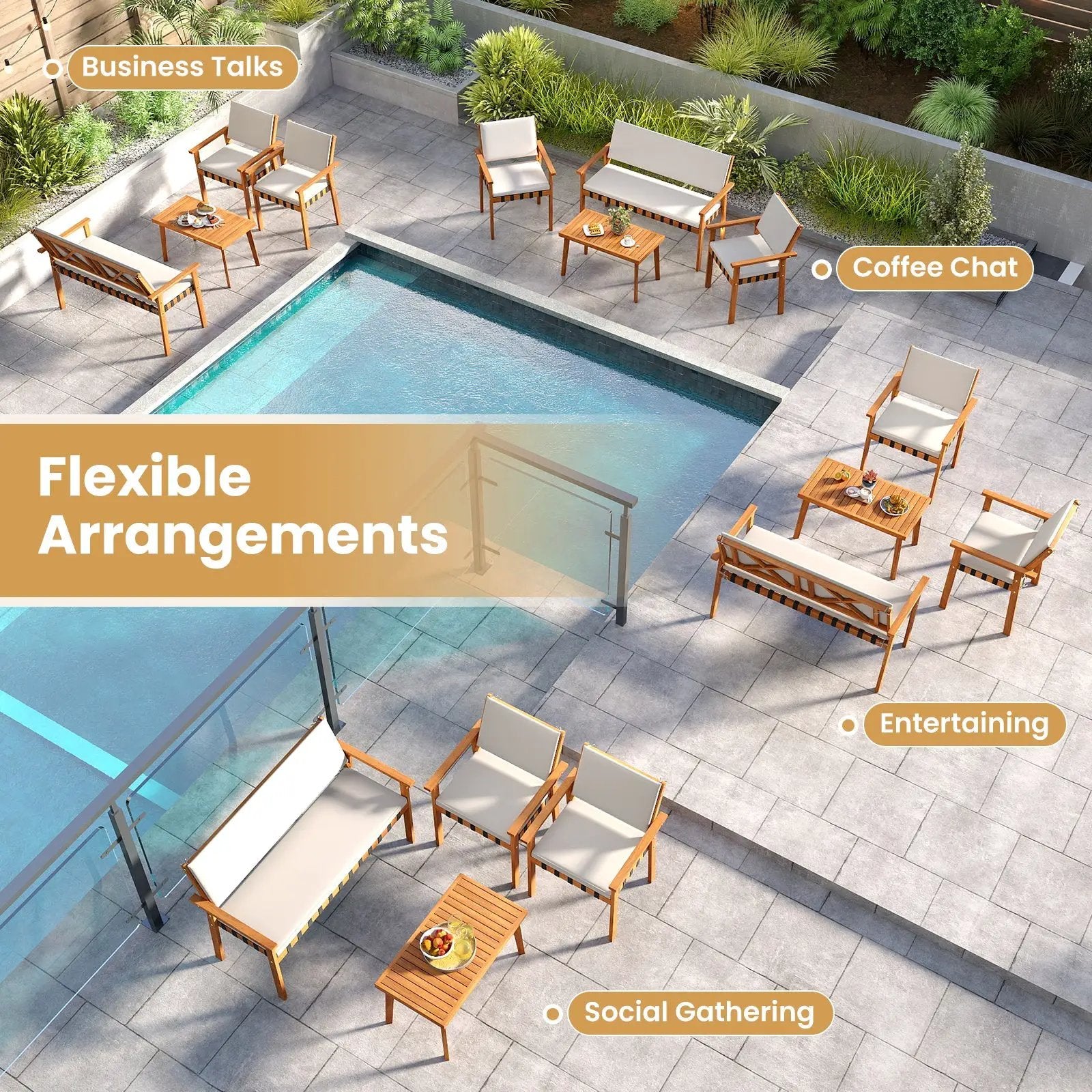 4 Piece Patio Furniture Set with Coffee Table for Backyard and Garden-White by DirectDeals